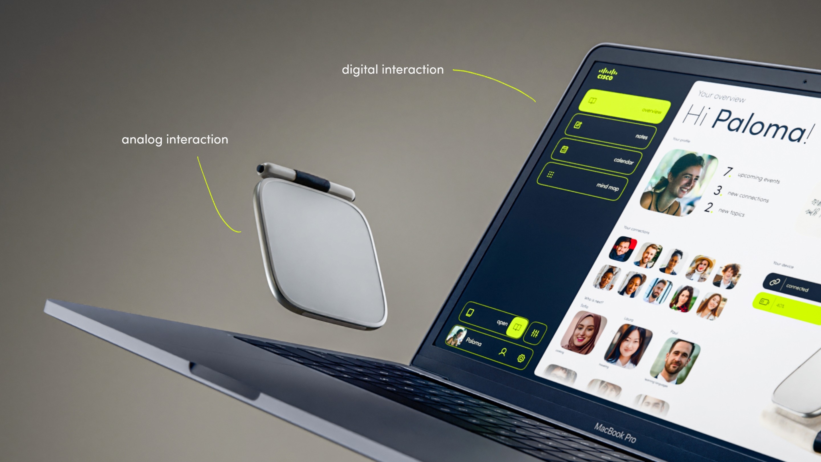 Cisco Notes interface closeup showing analog and digital interaction with laptop