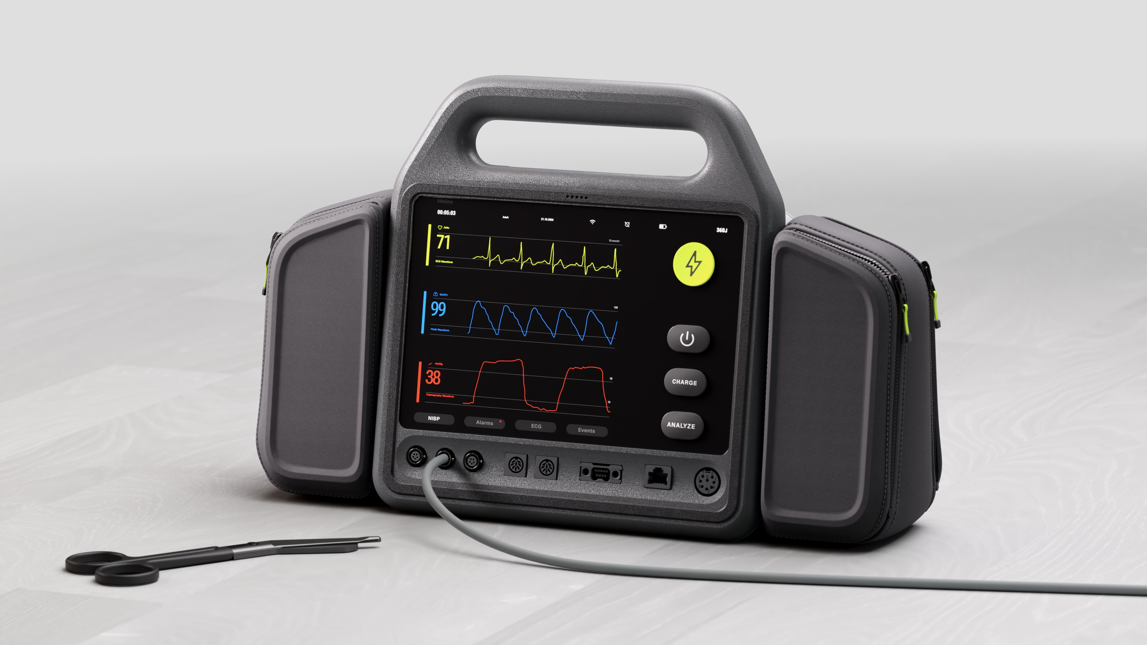 LifeLine defibrillator hero shot showing integrated design